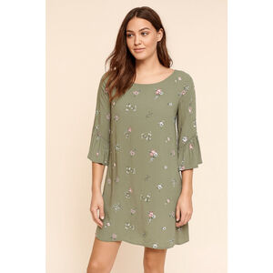 Vince Camuto Olive Green Floral Print Shift Dress Size 10